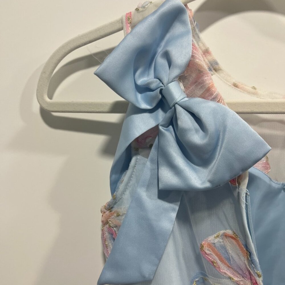 Girl Blue Floral Formal Dress - Size 10 - Picture 3 of 4